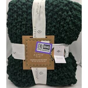 Aspen Decorative Hand Knit Throw Blanket 50x60" GREEN NEW COTTAGECORE FARMHOUSE